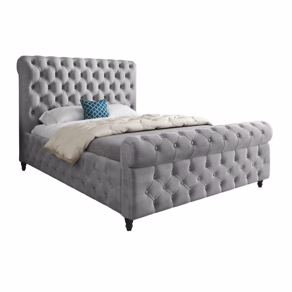 KDMD Tiddington Sleigh Upholstered Designer Bed Frame in Grey Silver Soft Velvet, Small Single – 2