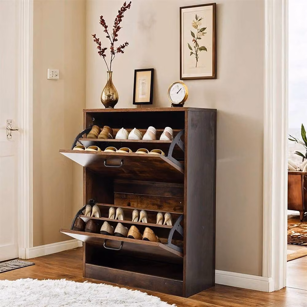 KORVIXA Modern Wooden Shoe Storage Cabinet in Brown, W: 100 cm, H: 83.5 cm, D: 10 cm – 3