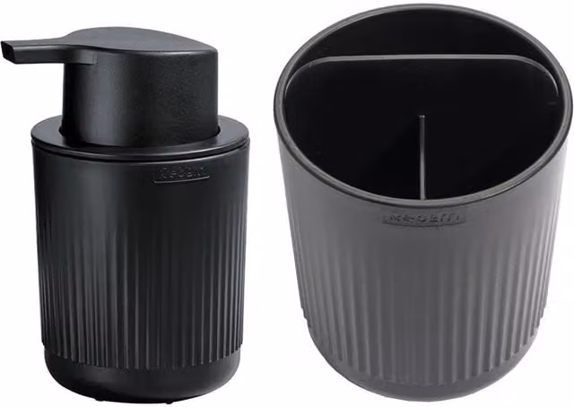 ReBorn Black Soap Dispenser 250ml and Toothbrush Holder Set