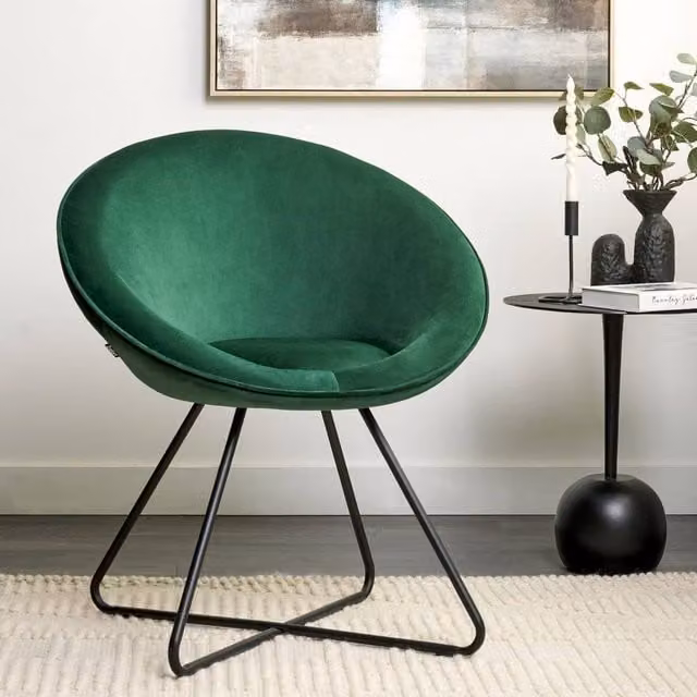 Wyld and Coco Velvetique Green Velvet Tub Accent Chair with Metal Frame