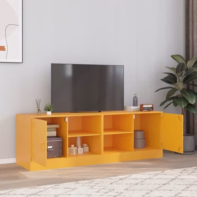 Berkfield Home Set of 2 Mustard Yellow Metal TV Cabinets W: 67 cm, D: 39 cm, H: 44 cm – 1