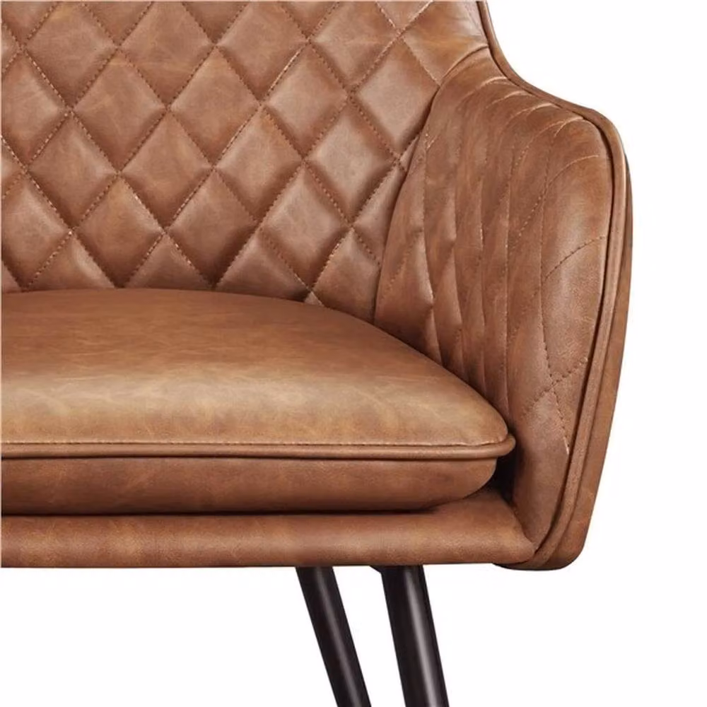 KORVIXA Set of 2 Modern Brown PU Leather Dining Chairs with Armrests – 4