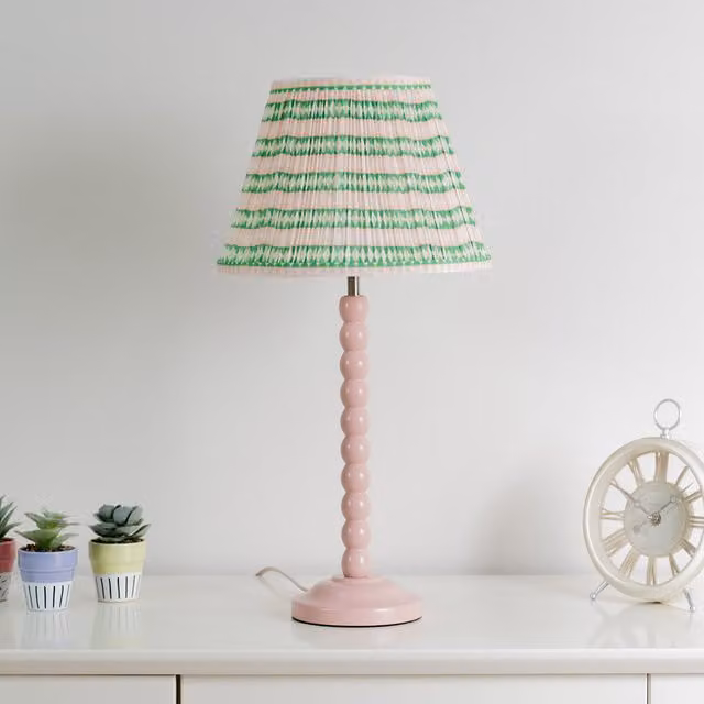 Riza Tapered Fabric Pleated Easy Fit Small Lamp Shade with LED Bulb in Pink