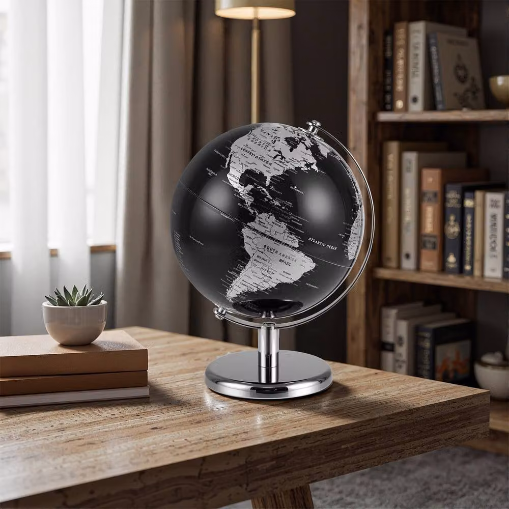 Costway Rotating World Globe in Metallic Black with Metal Stand, 20 cm – 5
