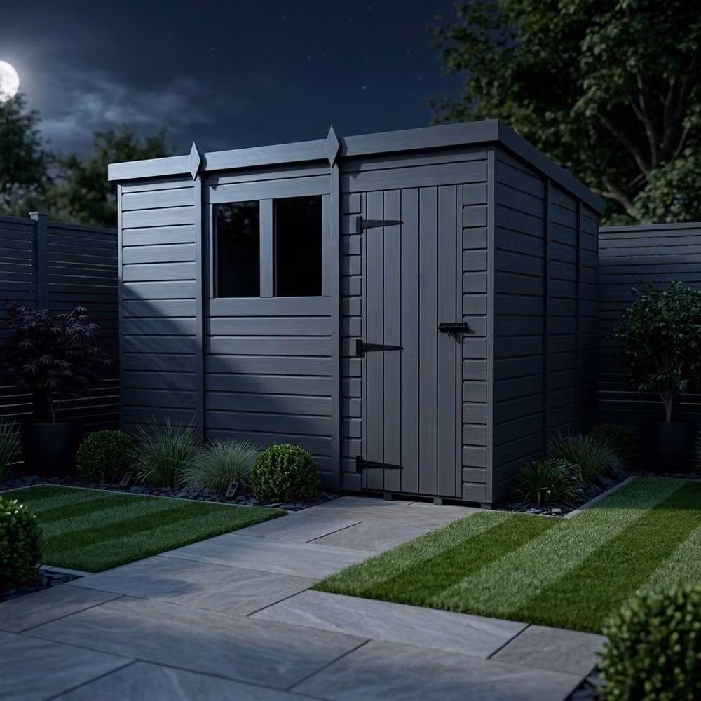 Buttercup Farm Grey Composite Pent Garden Shed with Single Door and Windows W/D/H: 335 x 274 x 210 cm – 3