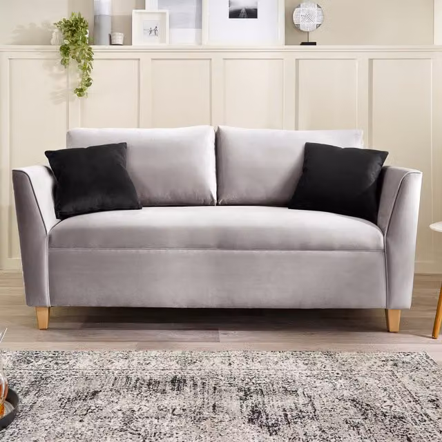 Aspire Ellie 3 Seater Sofa in Silver Brushed Velvet with Solid Wood Frame