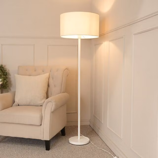 ValueLights Charlie Modern Floor Lamp with White Fabric Drum Shade