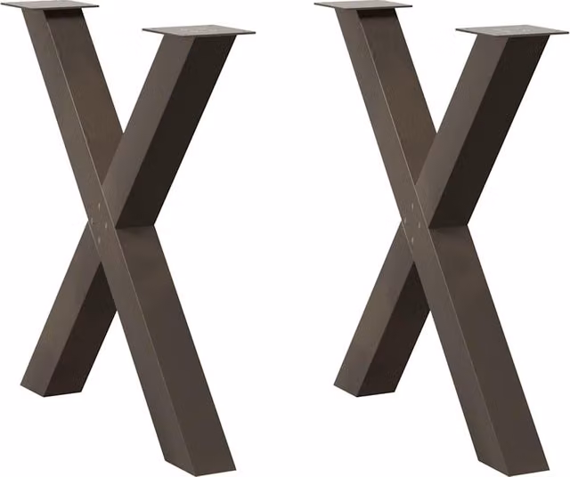 Berkfield Home X-Shaped Dining Table Legs, 2 Pieces, Brown Steel, H: 70-73 cm