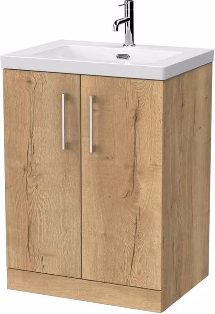 Balterley Pershall 2 Door Bathroom Vanity Unit and 1TH Fireclay Basin in Autumn Oak Brown, W: 60 cm – 1