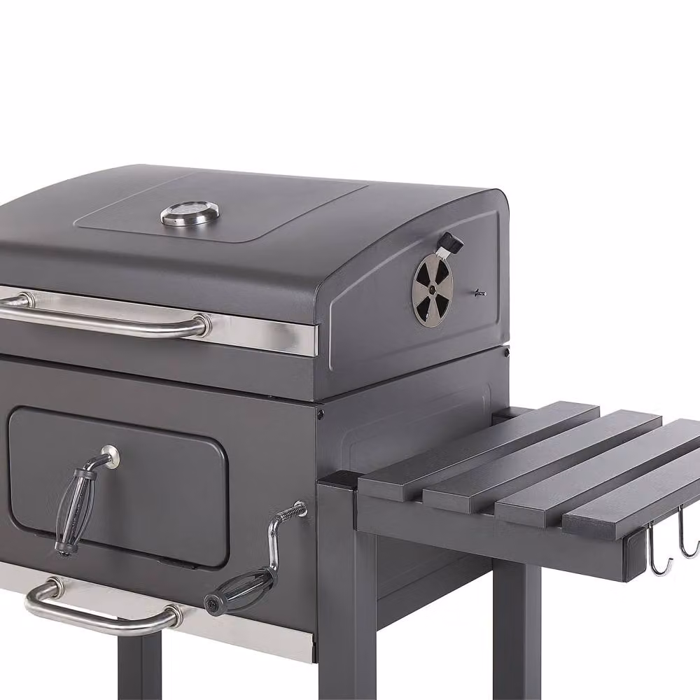 Wyld and Coco Charcoal BBQ Grill with Lid, Thermometer, Warming Rack and Wheels in Grey – 6