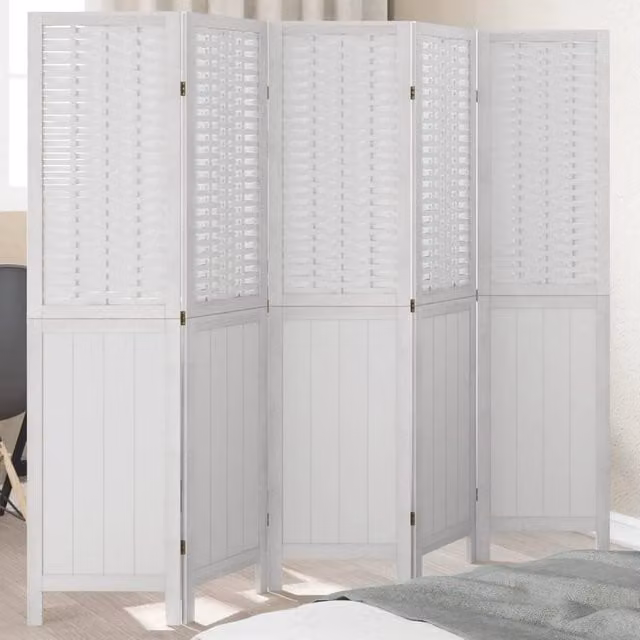 Berkfield Home 5 Panel Room Divider in White Solid Paulownia Wood