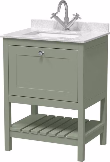 Balterley Bathroom 1 Soft Close Drawer Floor Vanity Unit Basin with Basin, Green, Width: 62 cm