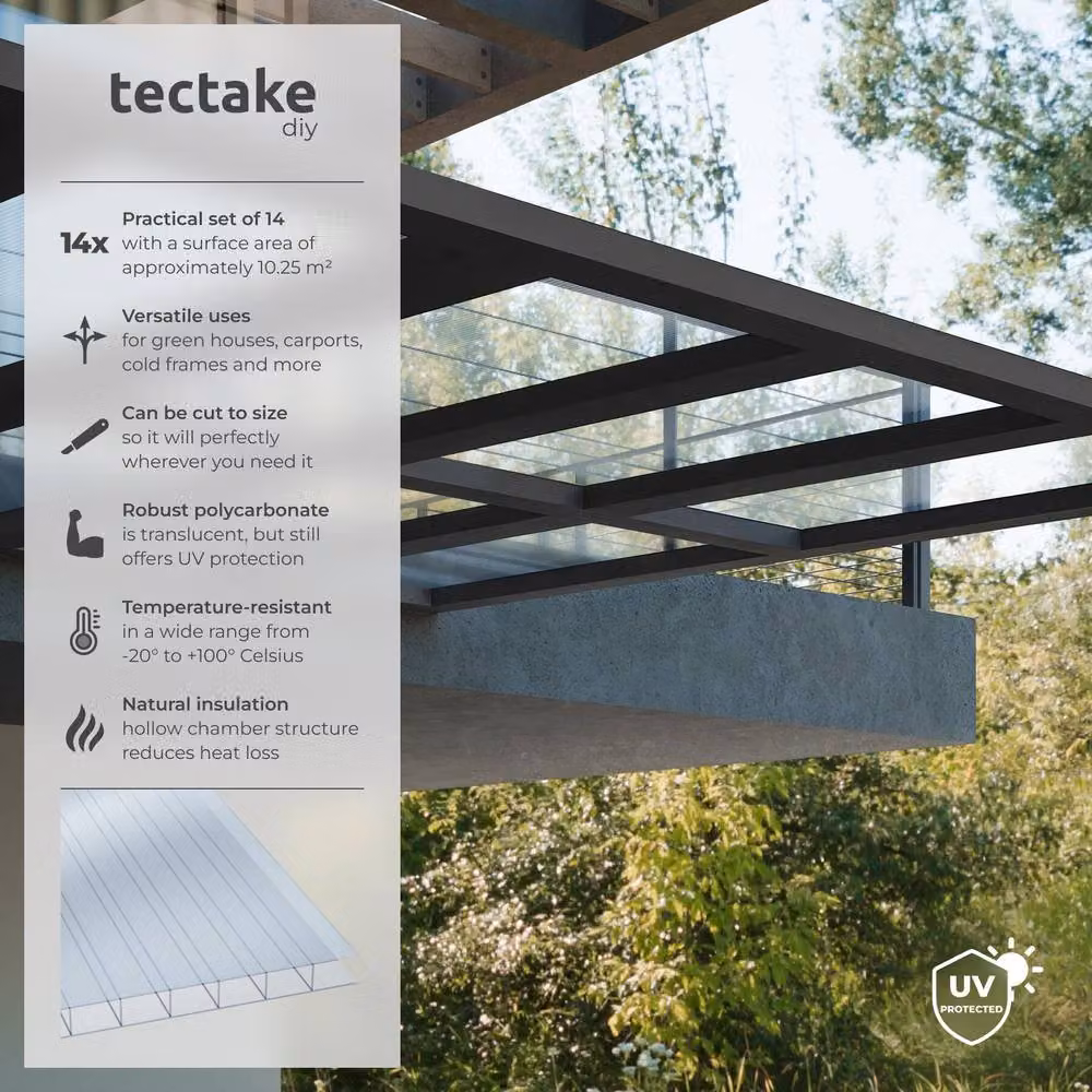 tectake Set of 14 Transparent Polycarbonate Multiwall Sheets, W/H: 121 x 60.5 cm – 2