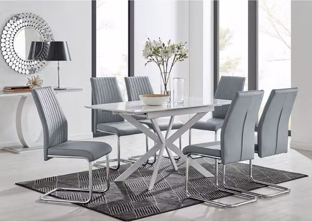 FurnitureboxUK LIRA 120 Extending Kitchen Dining Table and 6 Lorenzo Chairs in Grey and White