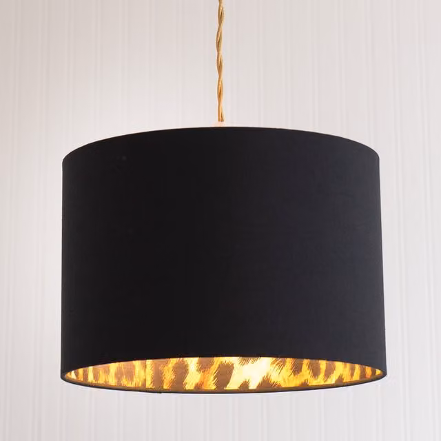 ValueLights Oasis Small Leopard Print Fabric Inner Ceiling Drum Lamp Shade and LED Bulb in Black