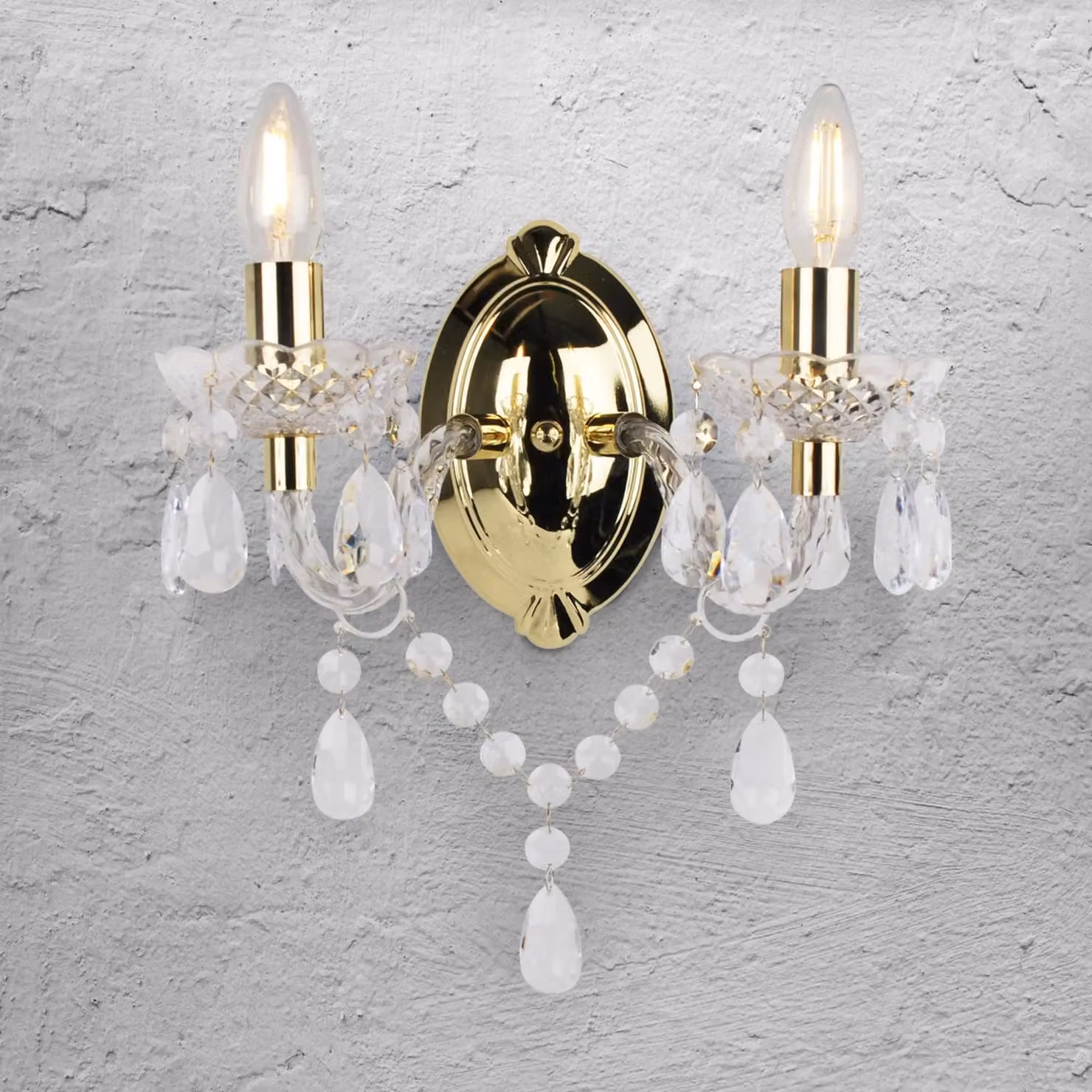 First Choice Lighting Marie Therese Style Wall Light Set of 2, Gold and Transparent Glass, H 31.0 cm x W 20.5 cm x D 4.0 cm – 2