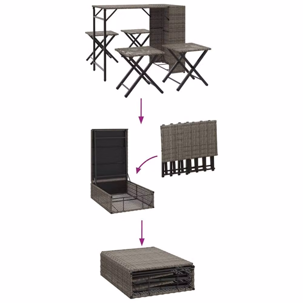 Berkfield Home Beautiful 5 Piece Grey Poly Rattan Foldable Garden Dining Set – 5