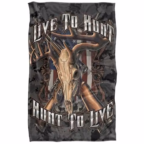 JQ Licensing Live To Hunt Deer Skull Super Soft Silky Touch Fleece Throw Blanket, W: 91 cm, D: 147 cm – 1