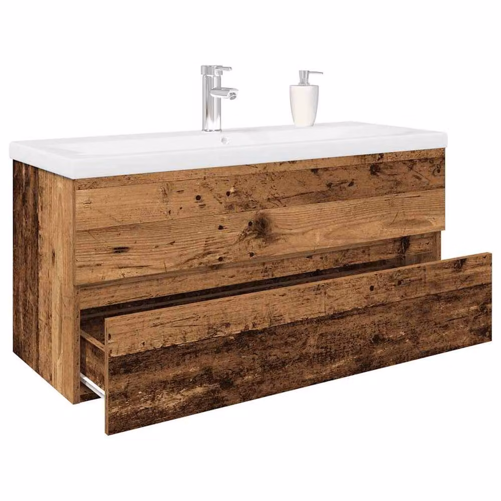 Berkfield Home Sink Cabinet with Built-in Basin and Faucet in Old Wood Brown, W/D/H: 100 x 45 x 38.5 cm – 2