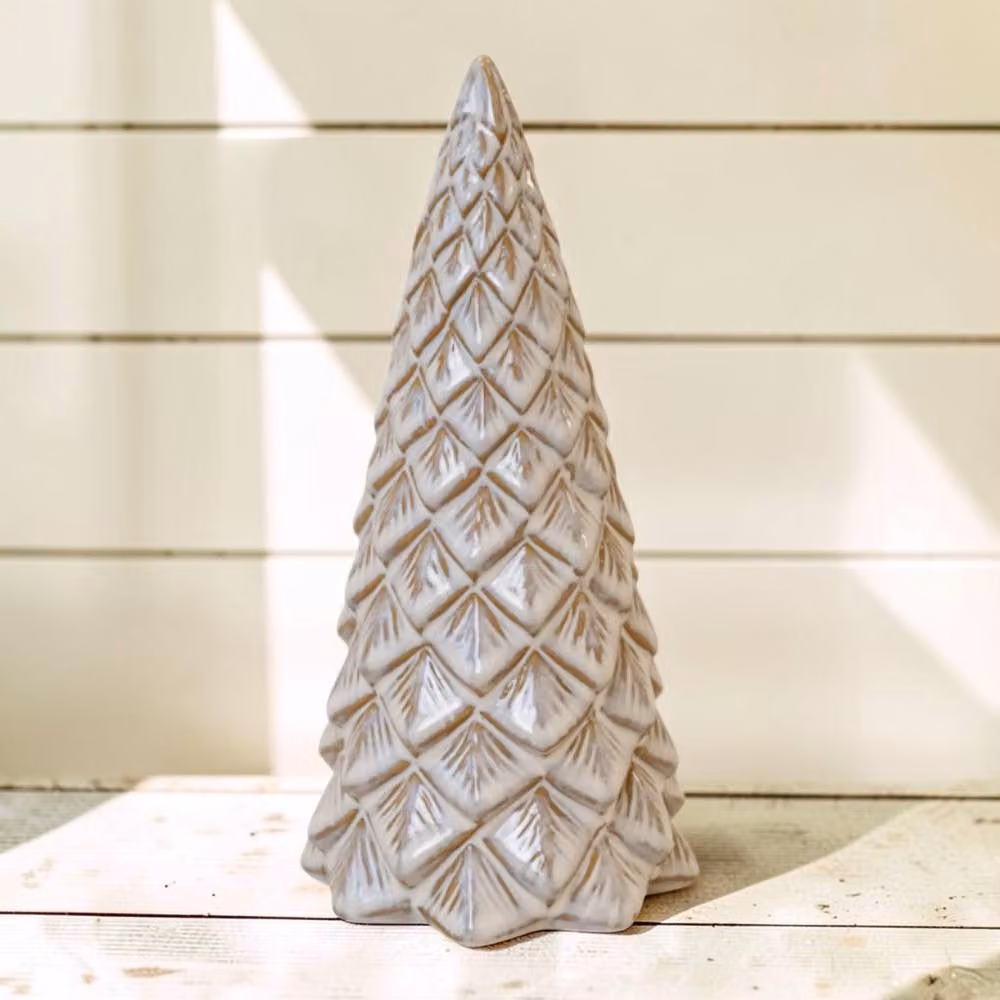 Four Candle White and Gold Ceramic Pinecone Style Christmas Tree Ornament, Height: 23 cm – 2