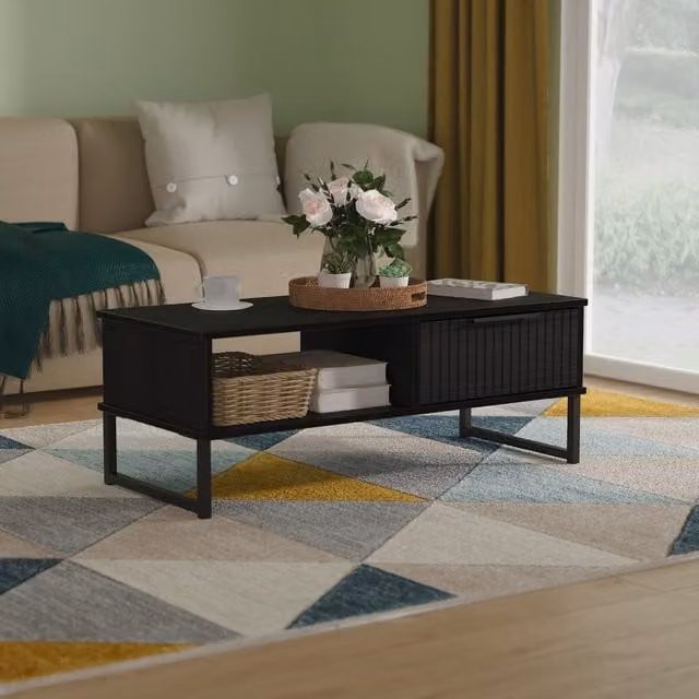 2 U Menai Ready Assembled 1 Drawer Coffee Table in Black
