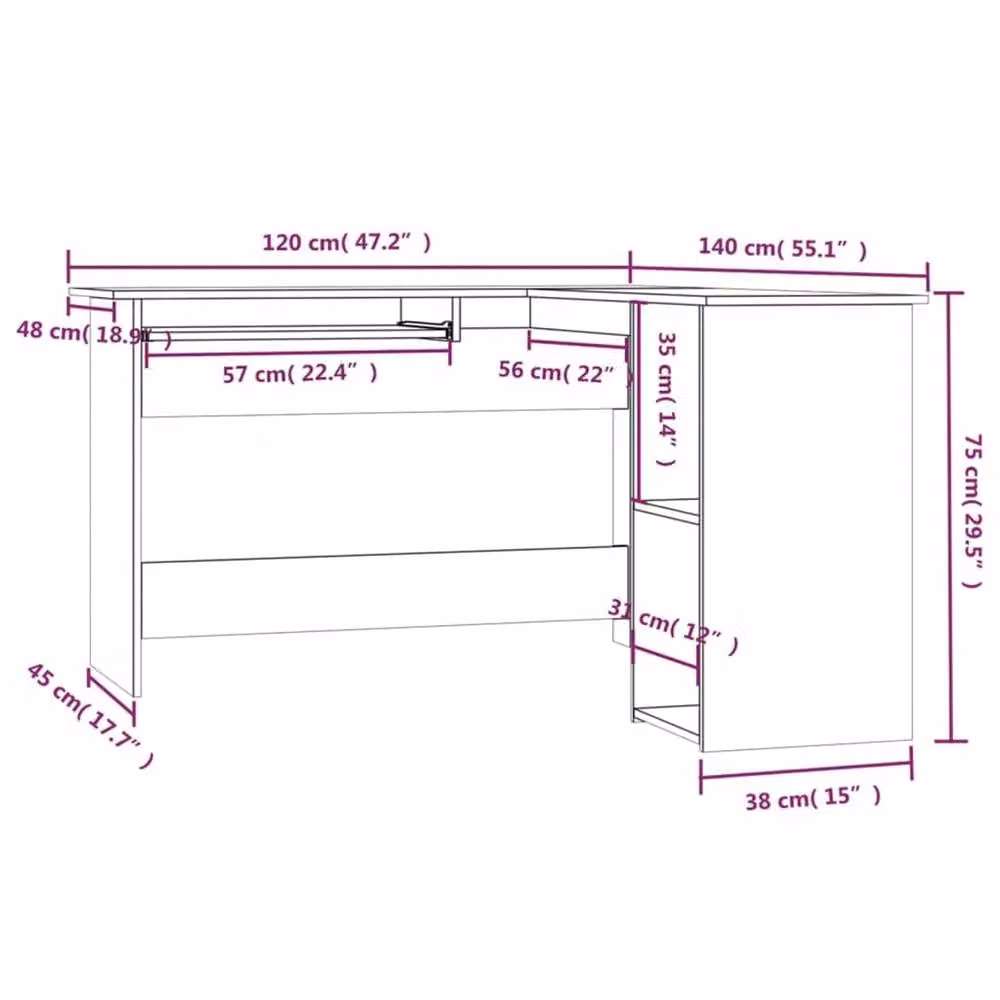Berkfield Home Modern Corner Desk in Smoked Oak Brown, W/D/H: 120 x 140 x 75 cm – 6