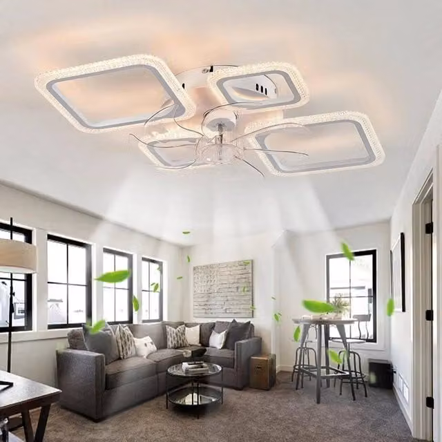 EONLION Modern White Ceiling Fan with Dimmable LED Light and Remote Control