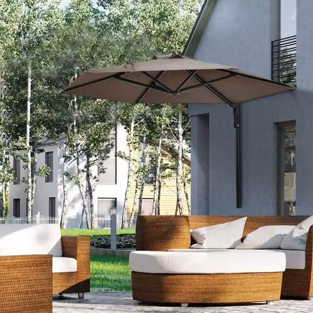 Outsunny Wall Mounted Parasol with 180 Degree Rotatable Canopy in Beige