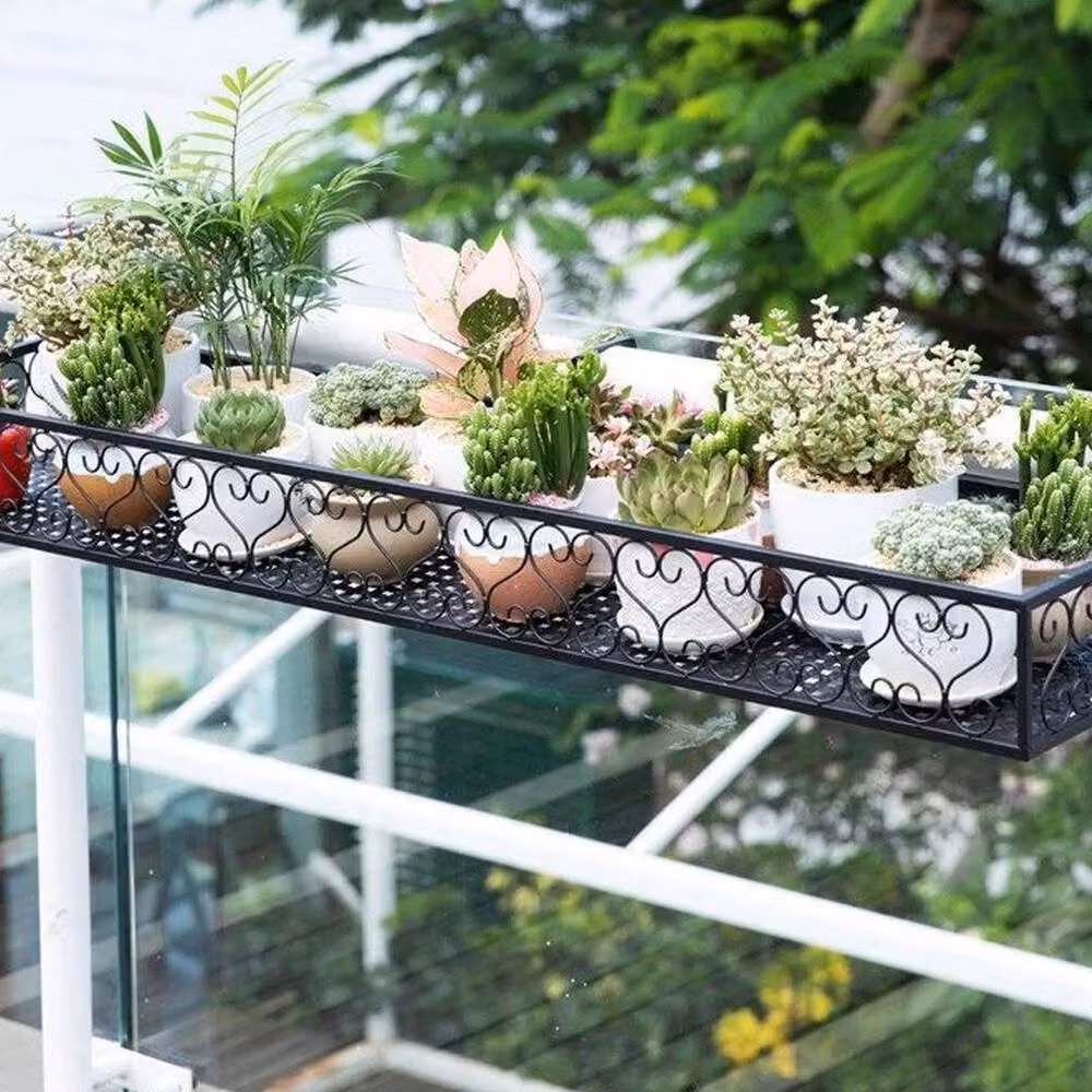 FORGEVIO Black Metal Hanging Trough Planter for Balcony Railings, W: 60 cm, D: 20 cm, H: 12 cm – 4