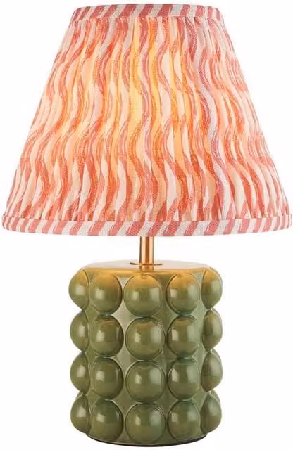 Netlighting Bobble Table Lamp with Olive Green Ceramic Base and Pink Fabric Ripple Shade, Diameter: 25 cm – 1