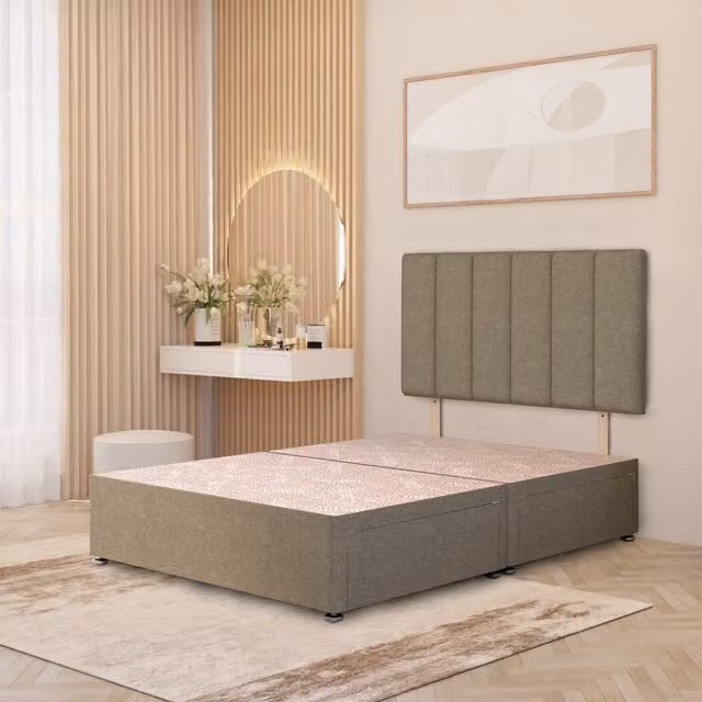 Somnior Beds Ltd Upholstered Fabric Divan Bed Base with Drawers, Beige/Brown, W: 120 cm, D: 200 cm