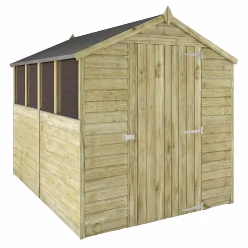 Mercia Brown Single Door Overlap Apex Wood Garden Shed with Windows, W: 243.84 cm, D: 235.0 cm, H: 198.6 cm – 1