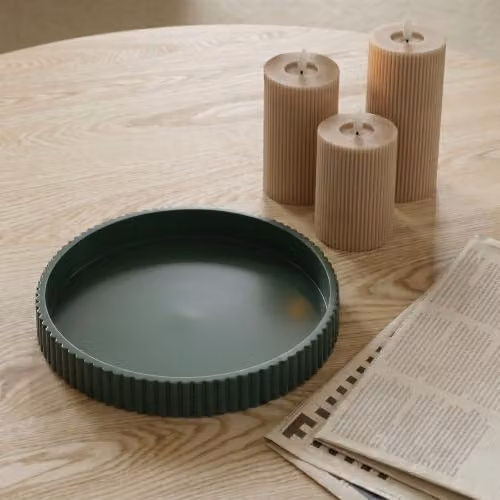 OHS Modern Ribbed Round Decorative Tray in Green, Diameter: 28 cm – 2