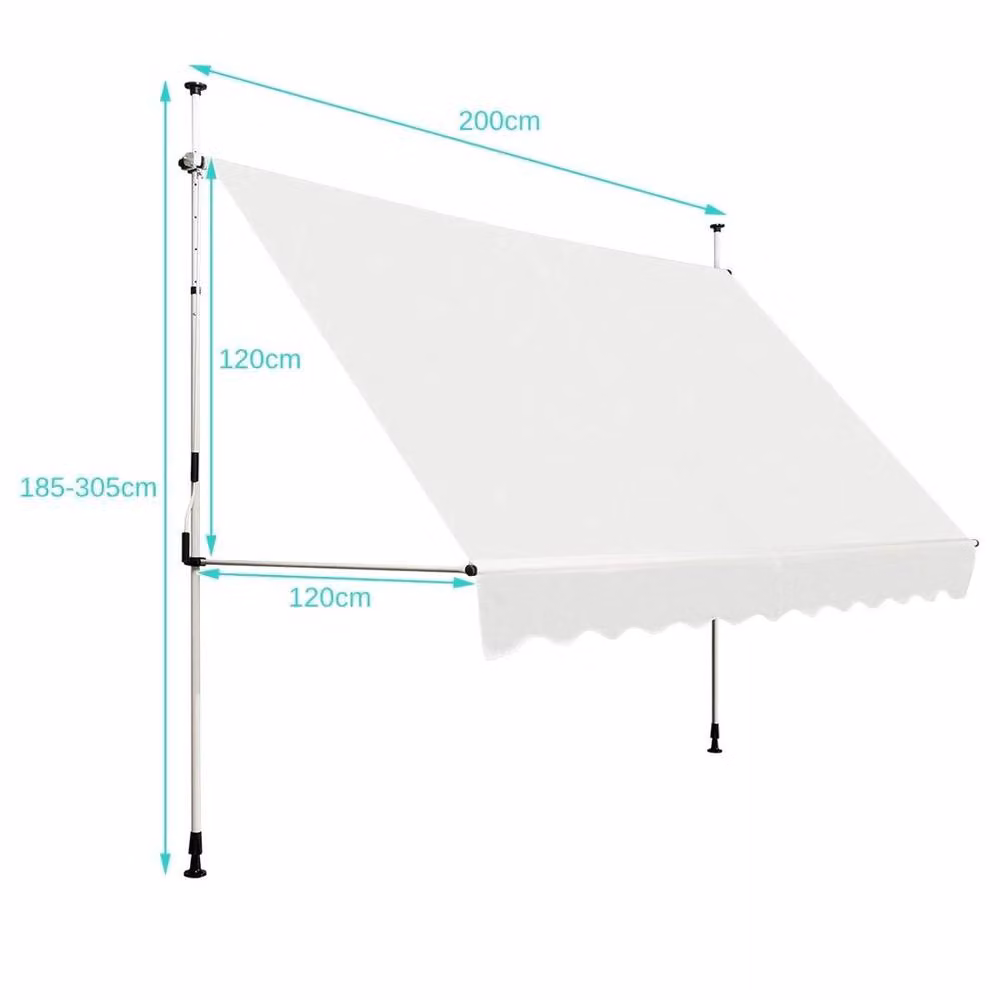 KORVIXA White Retractable Aluminium Canopy Sun Shelter W/D: 200 x 120 cm – 1