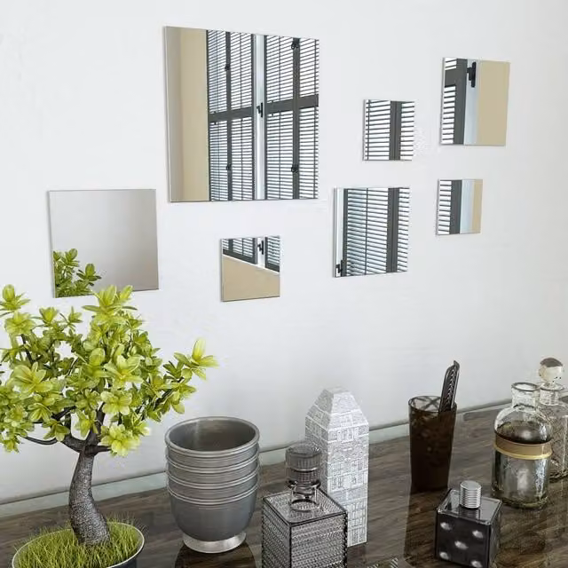 Berkfield Home 7 Piece Square Glass Wall Mirror Set in Silver