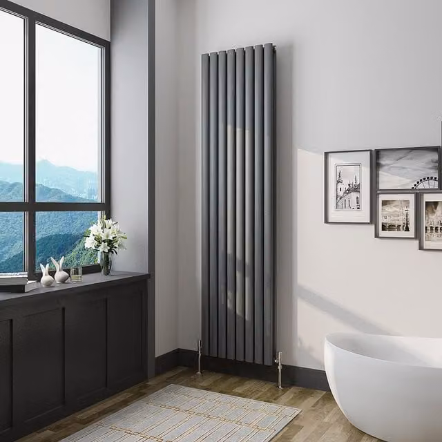 AicaBathroom Vertical Oval Column Double Radiator in Anthracite, H 180 cm x W 47.2 cm