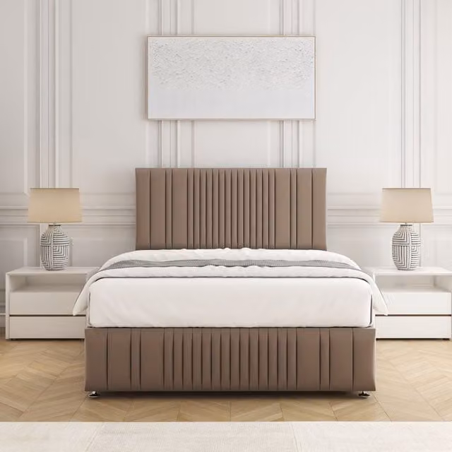 BSSPOKE Rosie Plush Velvet Divan Bed Set with 24 inch Headboard and Mattress in Bronze, King Size (W/D/H: 180 x 200 cm)