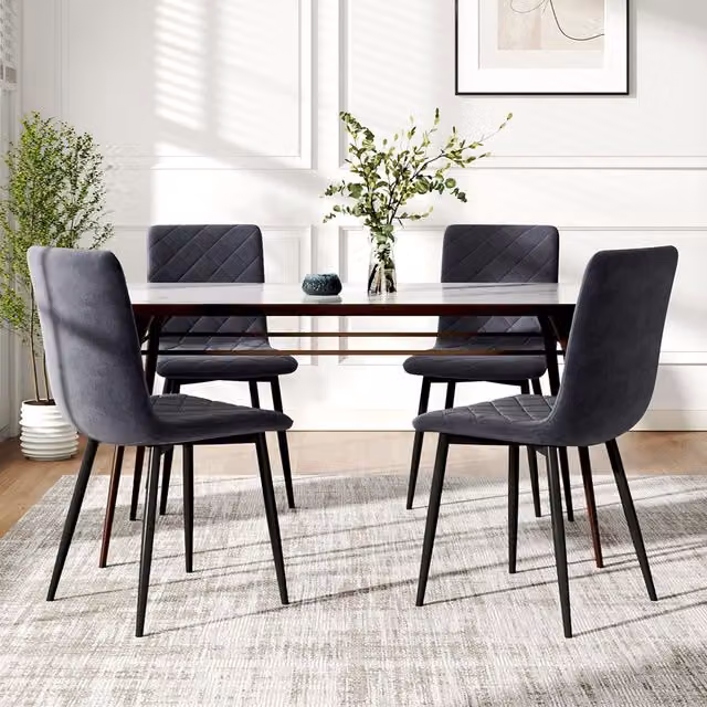 Komore Set of 4 Modern Grey Fabric Dining Chairs with Geometric Grid Backrest