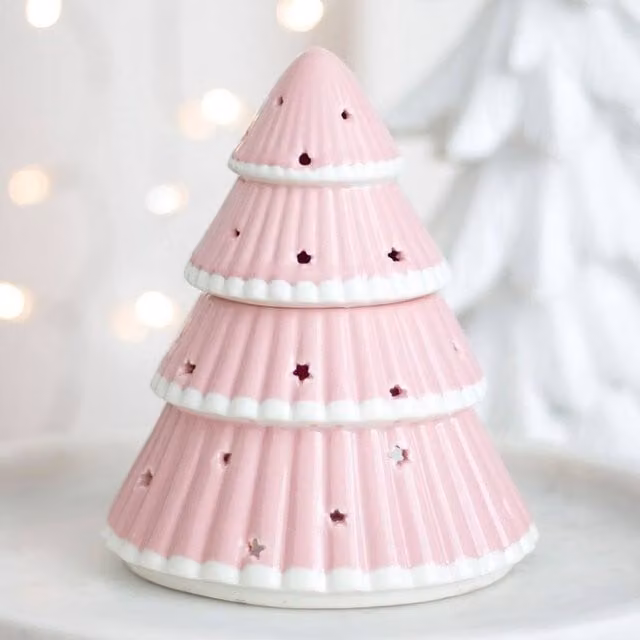 Uniqueful Pink Ceramic Christmas Tree Oil Burner with Star Detail, Height: 15 cm