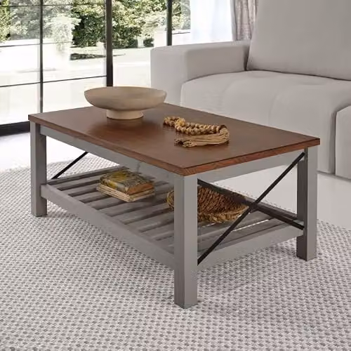 Mercers Furniture Cottage Pine Coffee Table in Grey with Storage Shelf, W/D/H: 107 x 61 x 46 cm
