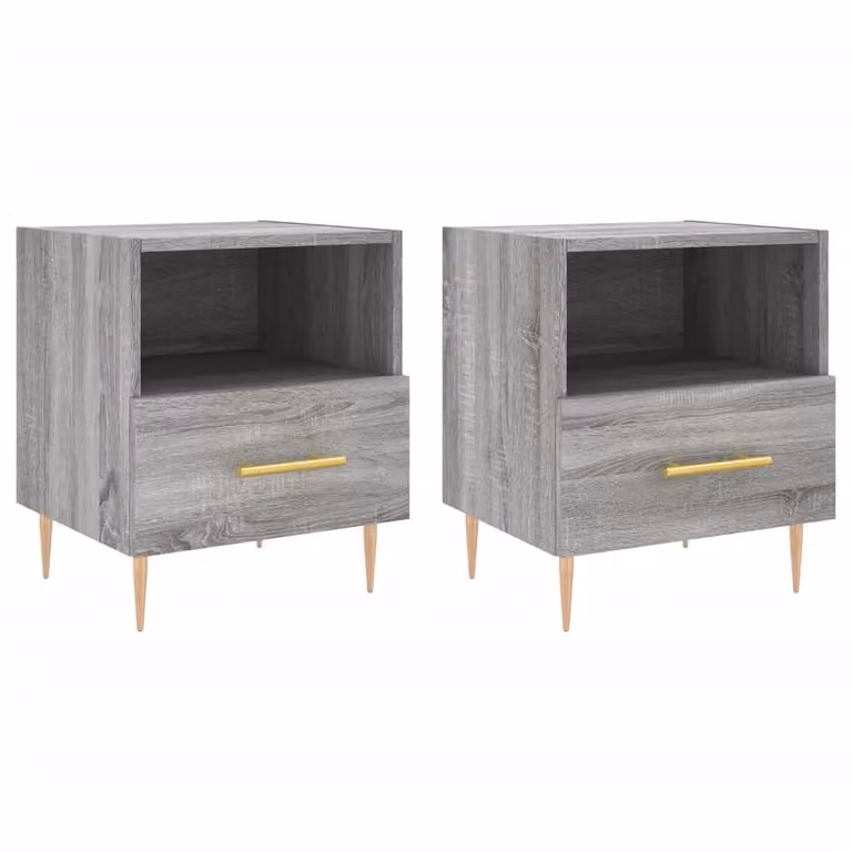 Berkfield Home Set of 2 Modern Grey Sonoma Bedside Cabinets in Engineered Wood, W: 40 cm, D: 35 cm, H: 47.5 cm