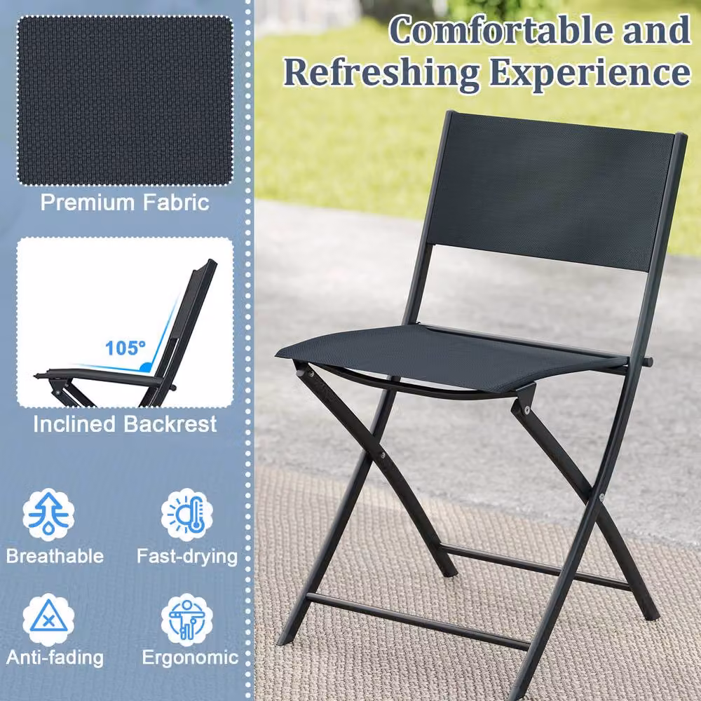 Costway 3 Piece Folding Bistro Set with Metal Frame and Glass Top in Matt Black – 4