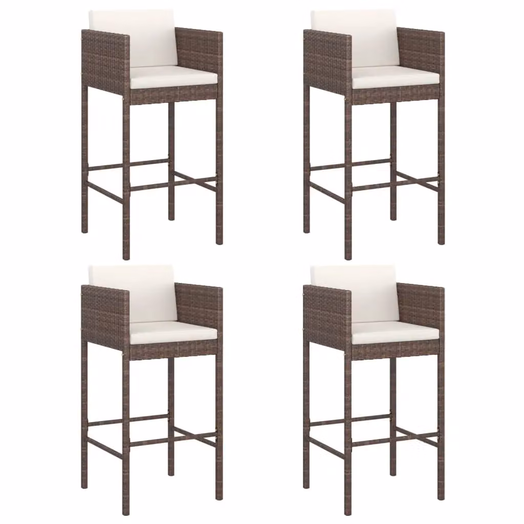 Berkfield Home Set of 4 Brown Poly Rattan Bar Stools with Fabric Cushions