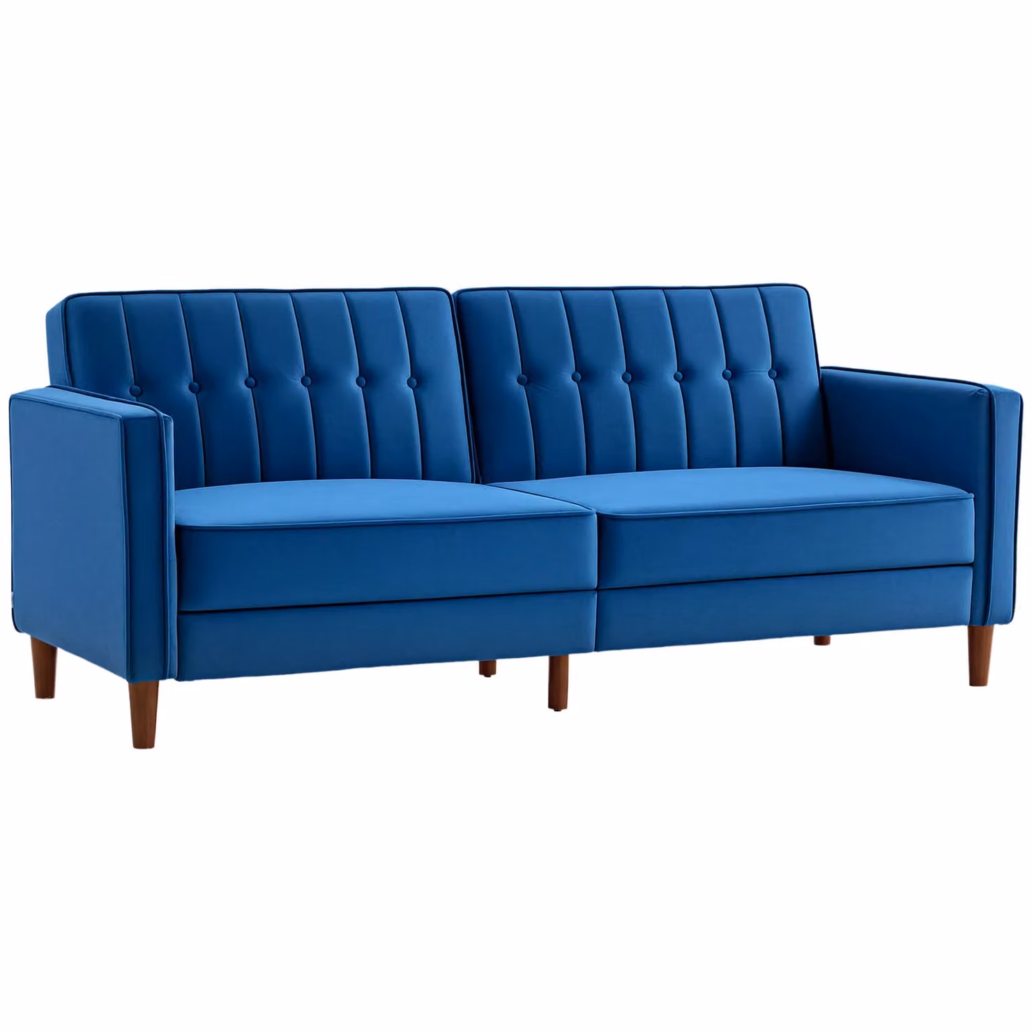 HOMCOM Blue Velvet Convertible Click-Clack Sofa Bed with Tufted Upholstery and Metal Frame – 2