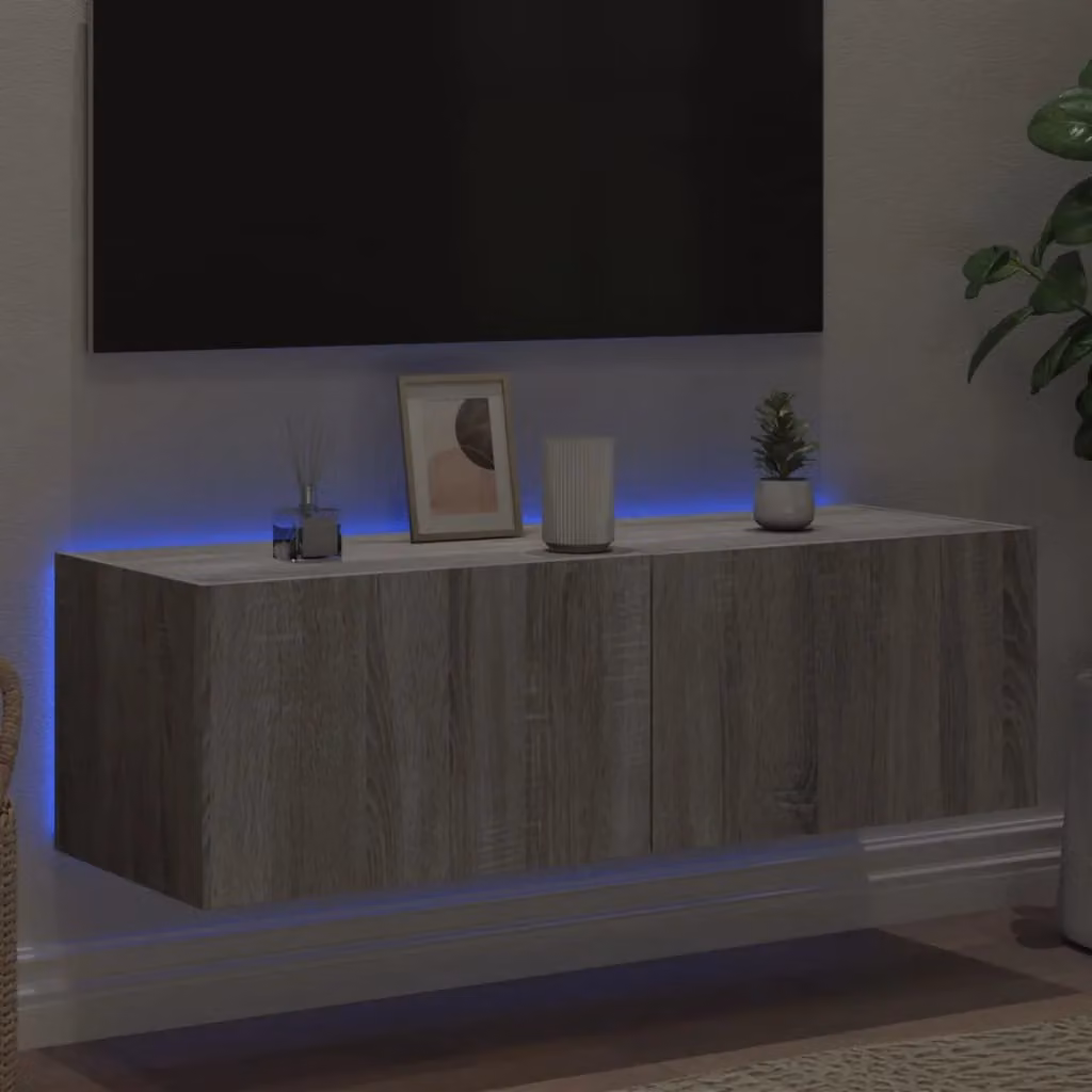 Berkfield Home Modern Wall Mounted TV Cabinet with Integrated LED Lights in Grey Sonoma, W/D/H: 100 x 35 x 31 cm – 3
