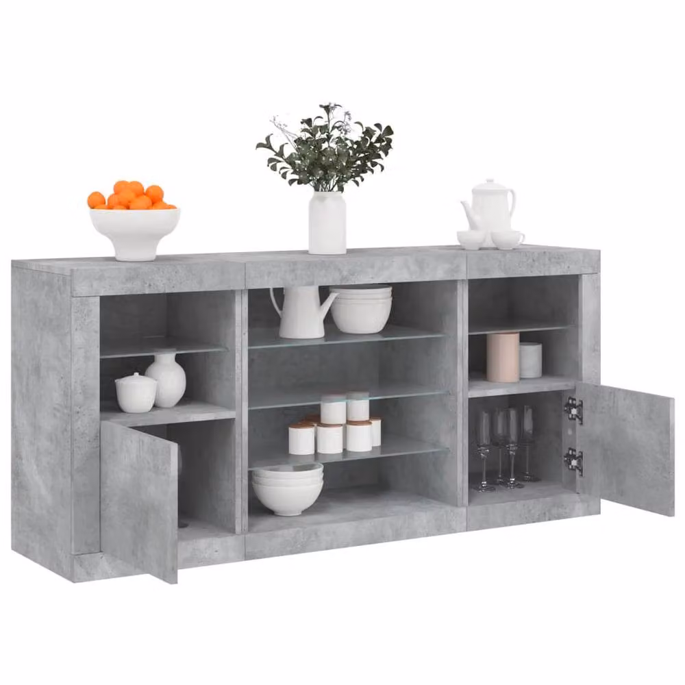 Berkfield Home Modern Sideboard with Integrated LED Lights in Concrete Grey, W: 142.5 cm, D: 37 cm, H: 67 cm – 2