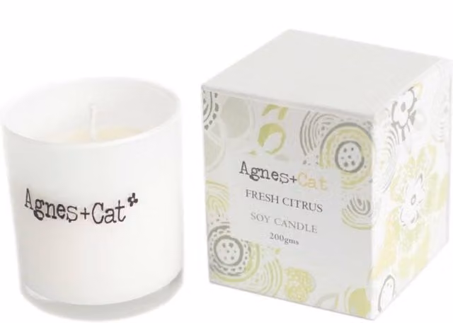 KDMD Agnes & Cat Fresh Citrus Soy Votive Candle in White and Silver