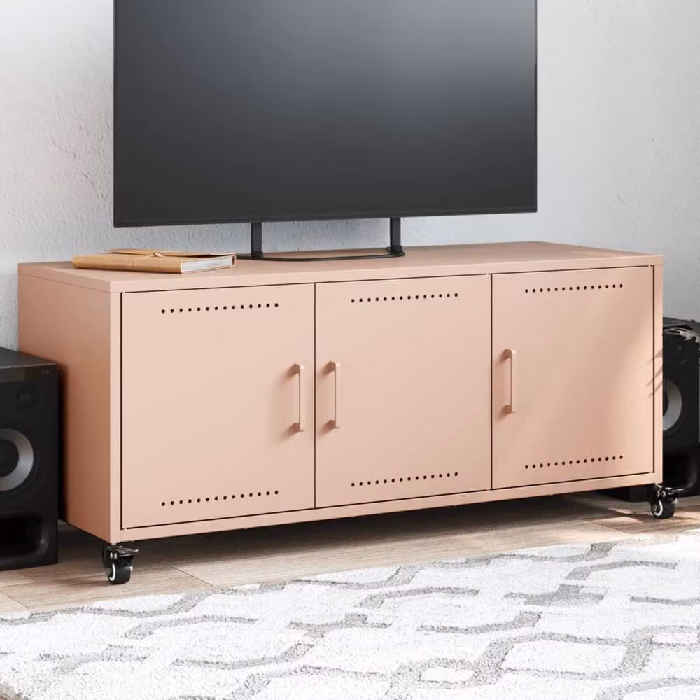 Berkfield Home Modern Pink Metal TV Cabinet W: 100.5 cm, D: 39 cm, H: 43.5 cm – 2