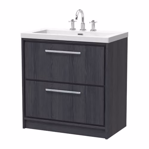 Balterley Floor Standing Bathroom Vanity Unit with Rectangular Basin and 2 Soft Close Drawers, Graphite Grey, W: 81.3 cm, D: 46.2 cm, H: 84.5 cm