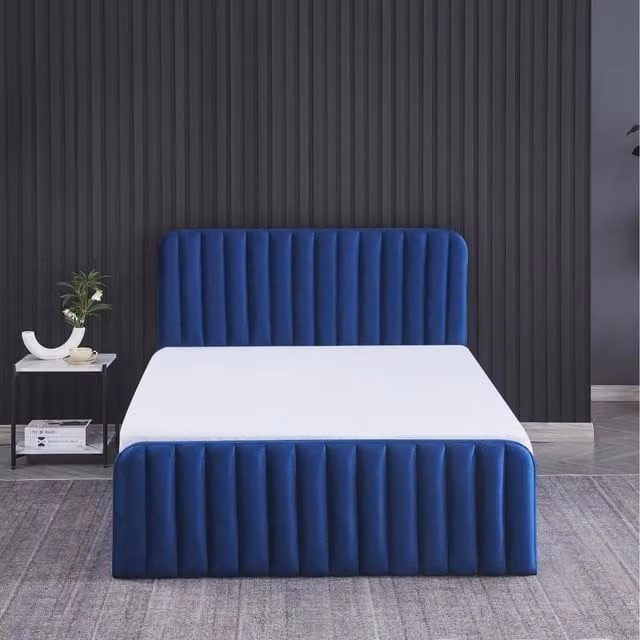 Kosy Koala Blue Velvet Ottoman Gas Lift Up Storage Bed, W/D/H: 120 x 200 cm